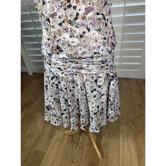 Vtg Liz Roberts Floral Chiffon Dress 14 16 Drop Waist 80s Short Sleeve Easter - Picture 6 of 11